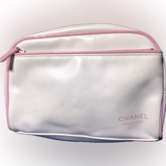 CHANEL Handbags - CHANEL Parfum Zipper Cosmetic Pouch White Pink Makeup Case